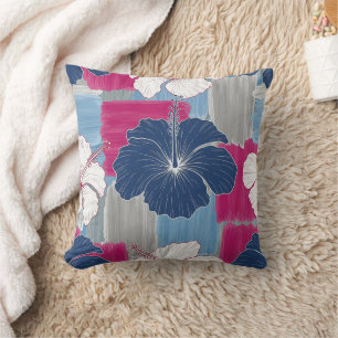 Cojín Decorativo Elegante patrón floral de hibisco azul (2)