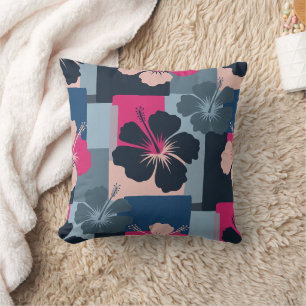 Cojín Decorativo Elegante patrón floral de hibisco azul (8)