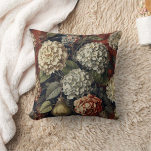 Cojín Decorativo Elegante patrón floral de hortensias vintage