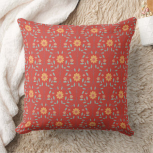 Cojín Decorativo Elegante patrón floral de primavera roja botánica