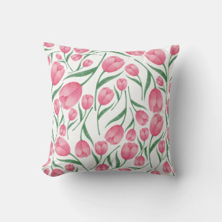 Cojín Decorativo Elegante patrón floral de tulipanes rosados