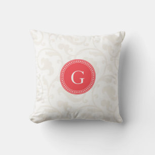 Cojín Decorativo Elegante patrón floral monograma femenino rojo bla