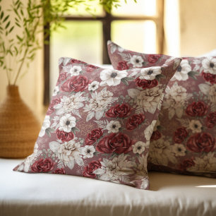 Cojín Decorativo Elegante patrón floral rosa burgundy