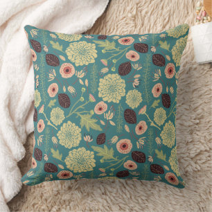 Cojín Decorativo Elegante patrón floral rosa verde
