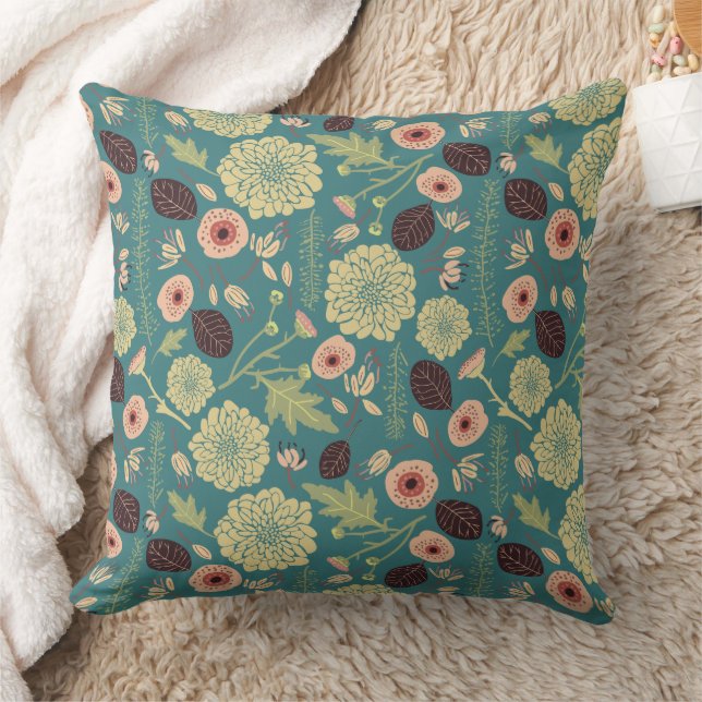 Cojín Decorativo Elegante patrón floral rosa verde (Manta)