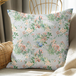 Cojín Decorativo Elegante patrón floral vintage gris claro