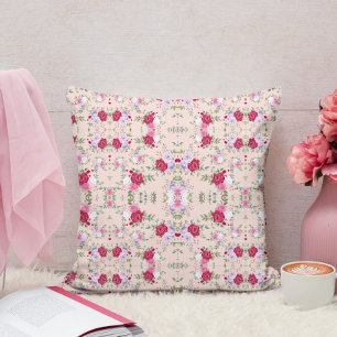 Cojín Decorativo Elegante patrón floral vintage rosa y burgundy