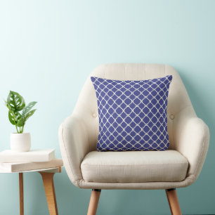 Cojín Decorativo Elegante patrón marroquí de cuatro hojas en azul r