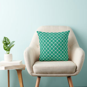 Cojín Decorativo Elegante patrón marroquí de cuatro hojas en verde