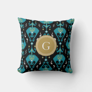 Cojín Decorativo Elegante patrón tribal ikat azul moderno monograma