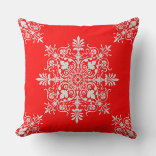 Cojín Decorativo Elegante patrón victoriano floral blanco y rojo co