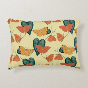 Cojín Decorativo Elegante patrón vintage de mariposas y hojas