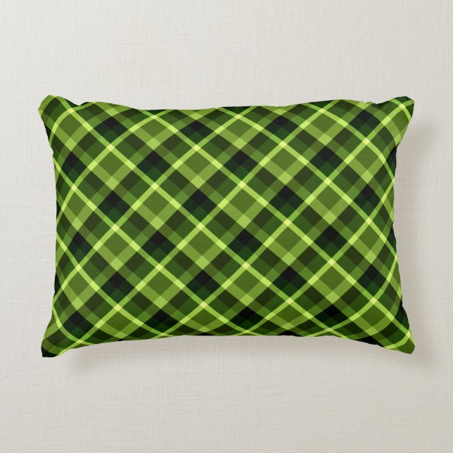 Cojín Decorativo Elegante Pea Green Plaid Pattern Accent Pillow (Anverso)
