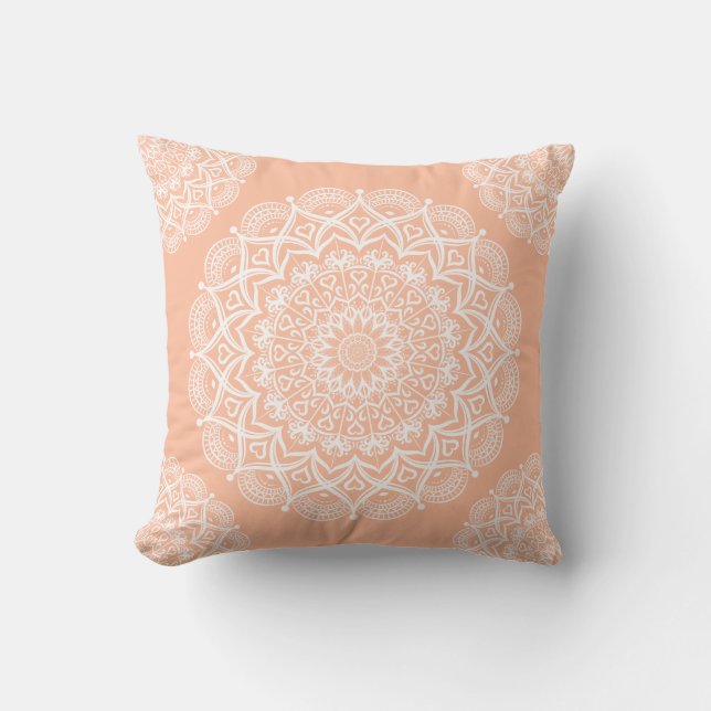 Cojín Decorativo Elegante Peach Boho Mandala (Anverso)
