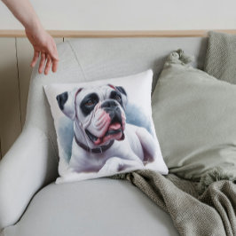 Cojín Decorativo Elegante perro de boxer blanco - Estilo acuarela