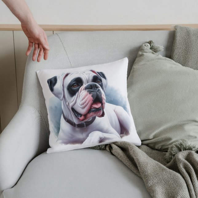 Cojín Decorativo Elegante perro de boxer blanco - Estilo acuarela (Subido por el creador)