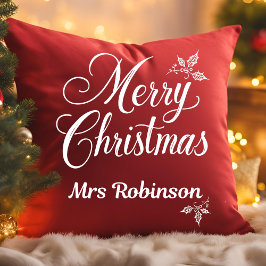 Cojín Decorativo Elegante Personalizable de escritura blanca Feliz 