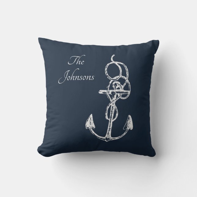 Cojín Decorativo Elegante Personalizado de la Marina Azul Anchor (Anverso)