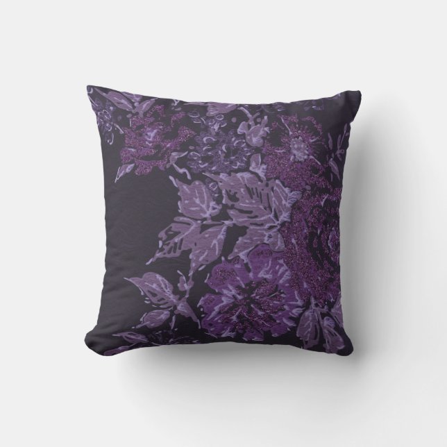 COJÍN DECORATIVO ELEGANTE PERSONALIZADO DE PURPLE NEGRO FLORAL (Anverso)