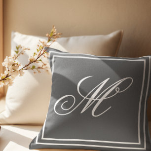 Cojín Decorativo Elegante Personalizado Monograma Gris Tira