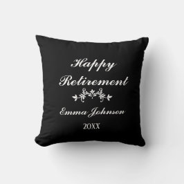 Cojín Decorativo Elegante personalizado negro y blanco feliz retiro
