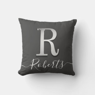 Cojín Decorativo Elegante Personalizado plateado Monograma R Nombre