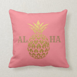 Cojín Decorativo Elegante Piña Dorada Moderna Coral Rosa Aloha