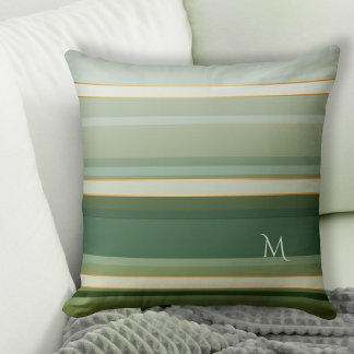 Cojín Decorativo Elegante Pine Green StriPattern Monograma Pillow