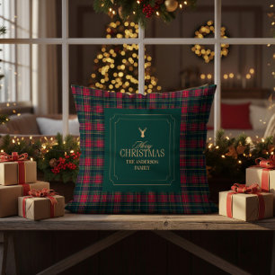 Cojín Decorativo Elegante Plaid de Tartán Feliz Navidad Nombre de F
