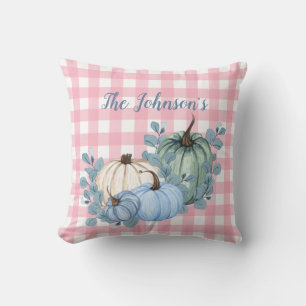 Cojín Decorativo Elegante Plaid Floral Rosa Calabaza Acogedor Decor