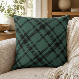 Cojín Decorativo Elegante Plaid Tartán Verde Cazador Negro