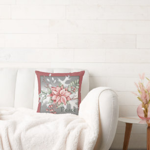 Cojín Decorativo Elegante poinsettia de acuarela Navidad personaliz