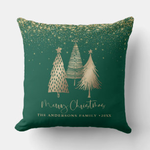 Cojín Decorativo Elegante Purpurina de árbol de Navidad dorado Niev