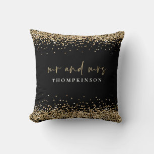 Cojín Decorativo Elegante Purpurina de Oro Negro Bordea Nuevo Sr.