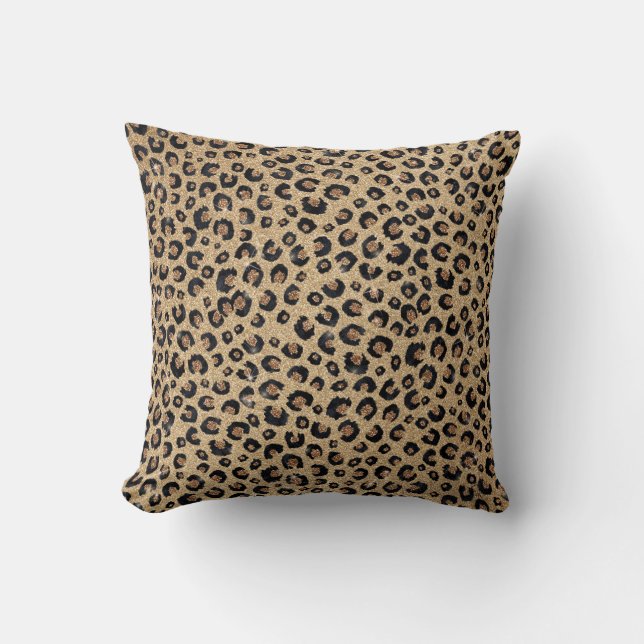Cojín Decorativo Elegante Purpurina dorado Leopardo negro (Anverso)