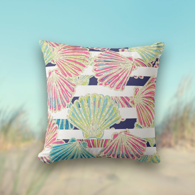 Cojín Decorativo Elegante Purpurina Faux Seasheles en franjas (Subido por el creador)