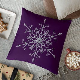 Cojín Decorativo Elegante Purpurina Plata Festividad Snowflake Purp