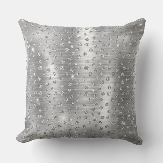 Cojín Decorativo Elegante Purpurina plateado Patrón de puntos de ch (Anverso)