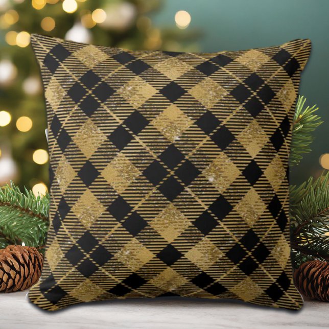 Cojín Decorativo Elegante Purpurina Tartan Black Gold (Subido por el creador)