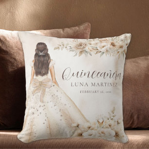 Cojín Decorativo Elegante Quinceañera de Flores en Acuarela Ballgow