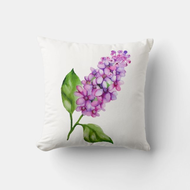 Cojín Decorativo Elegante rama lila acuarela (Anverso)