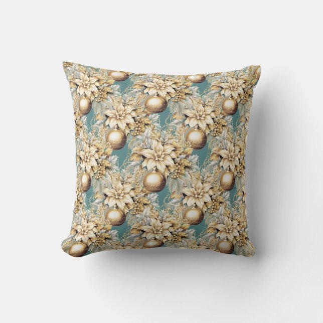 Cojín Decorativo Elegante ramo clásico de Navidades de lujo dorado  (Anverso)