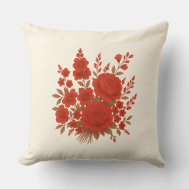 Cojín Decorativo Elegante ramo floral rojo con rosas románticas