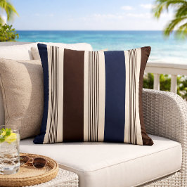 Cojín Decorativo Elegante raya estilo cabana azul marino marrón