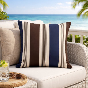 Cojín Decorativo Elegante raya estilo cabana azul marino marrón