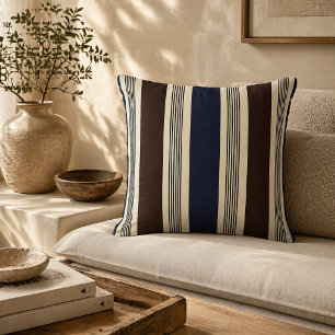 Cojín Decorativo Elegante raya estilo cabana azul marino marrón