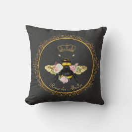 Cojín Decorativo Elegante reina francesa abeja rosa Roses gris oro