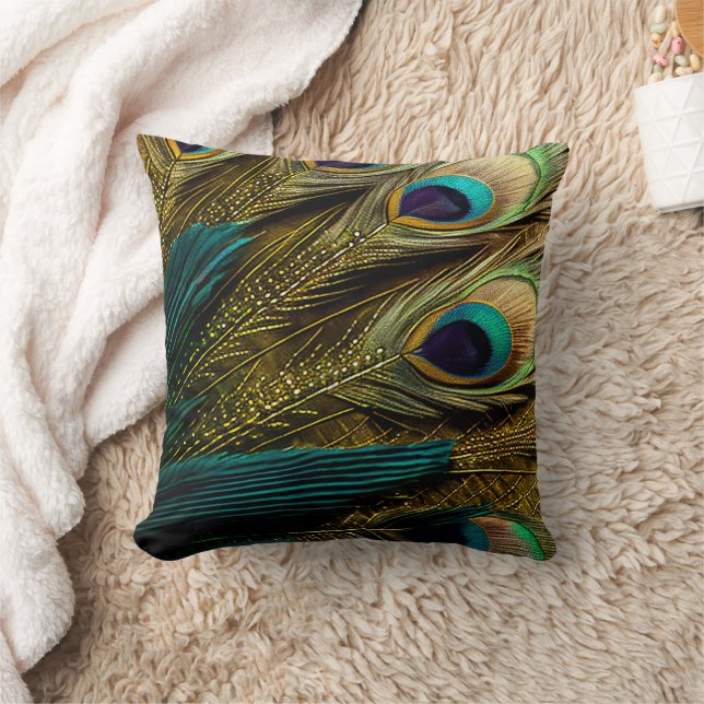 Cojín Decorativo Elegante Resumen Verde azulado de plumas de pavo r (Manta)