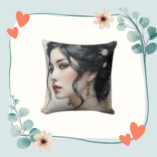 Cojín Decorativo Elegante Retrato De Pelo Elegante De Mujer