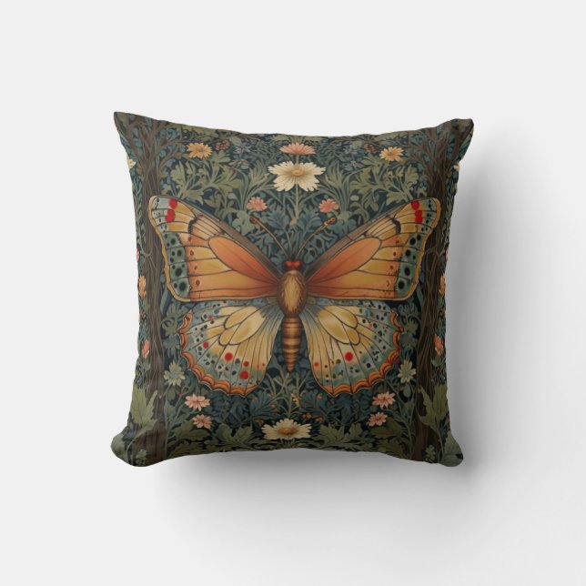 Cojín Decorativo Elegante retro boho mariposa vegetación botánica (Anverso)